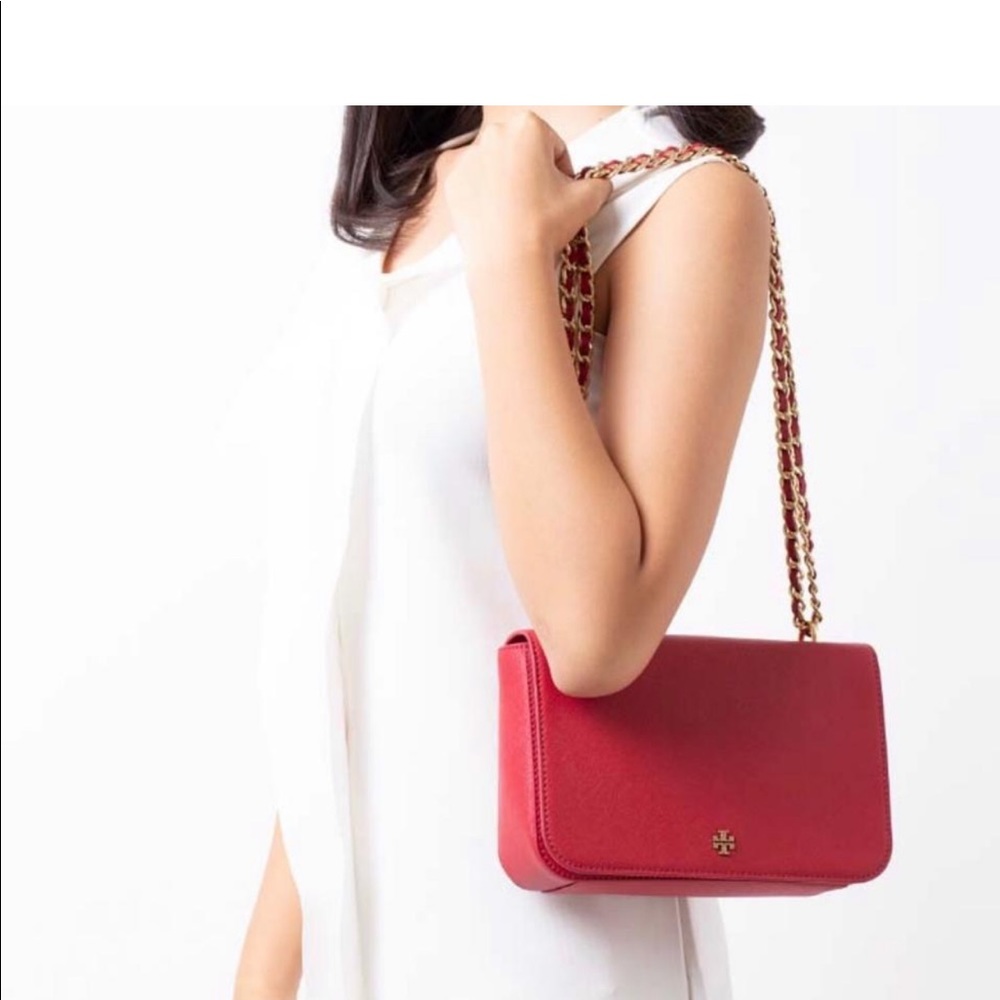 Tory Burch Red Leather Chain Shoulder Bag